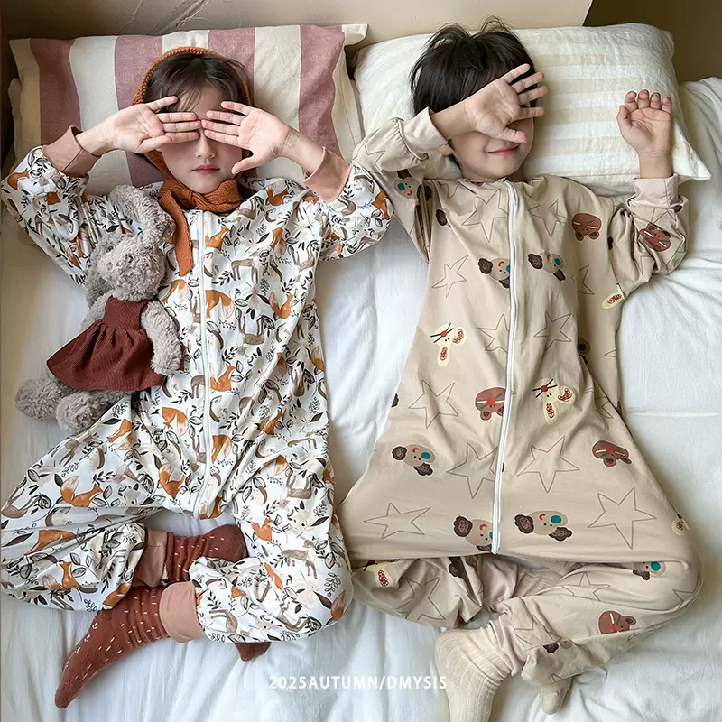25秋装北欧风睡衣宝宝连体衣纯棉婴幼儿长袖空调服男童女童睡袋