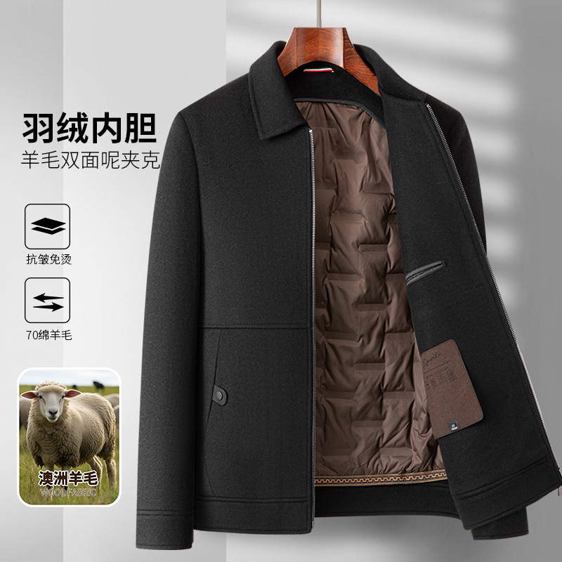 Light Luxury Men's Wear Removable Down Liner Warm Double-sided Wool Coat Business Casual Thickened Lass Jacket Light Luxury Men's Wear Removable Down Liner Warm Double-sided Wool Coat Business Casual Thickened Lass Jacket