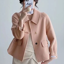 秋冬季外套新中式小个子短款双面绒羊毛大衣廓形宽松呢子上衣女士
