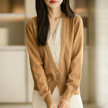 跨境2025秋冬季新款假两件拼色针织开衫女针织小个子外搭毛衣外套