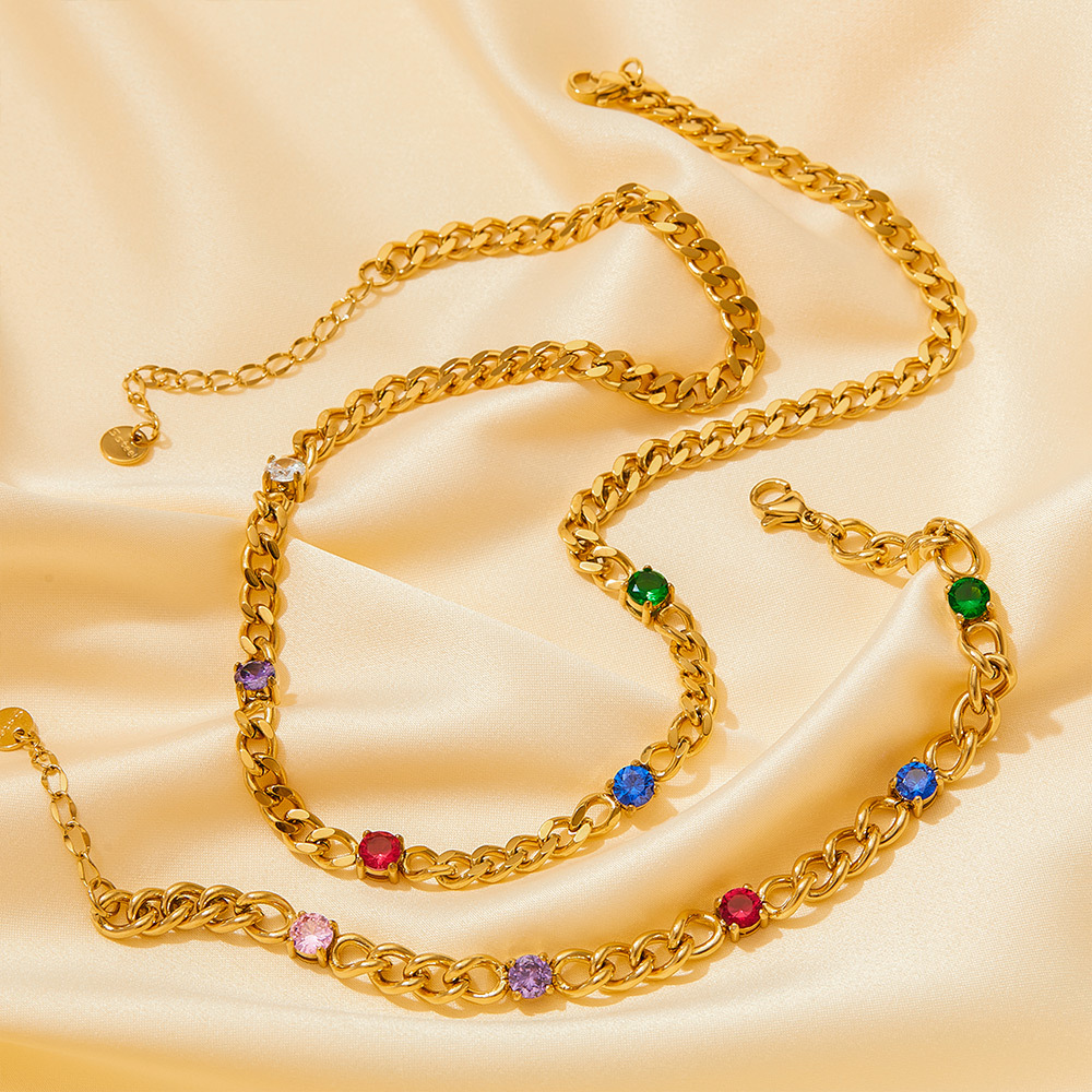 21g Weight Vacuum Plating Gold Plating Process 16K Gold Plated, White Gold Plated, Gold Plated Plating Material Wholesale Jewelry Retro Geometric 304 Stainless Steel Zircon 16K Gold Plated White Gold Plated Gold Plated Inlay Stainless Steel Necklaces