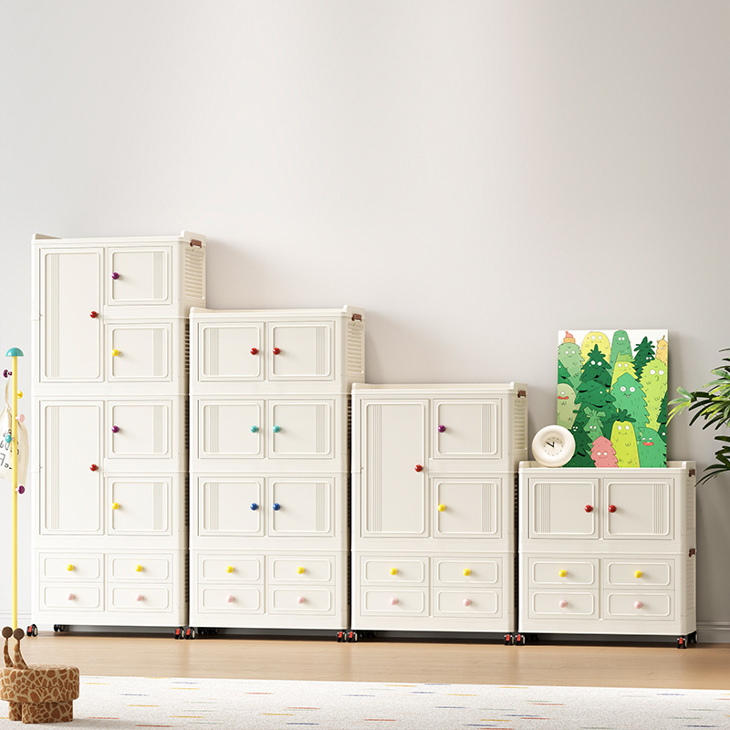 Instalación gratuita de armario para bebés, caja de almacenamiento de ropa para niños, armario para bebés, armario de almacenamiento simple de plástico para el hogar