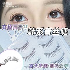 Korean-style false eyelashes for women, green silk, thin transparent stems, one piece, 5 pairs, little devil bridal outfit, whole eyelashes