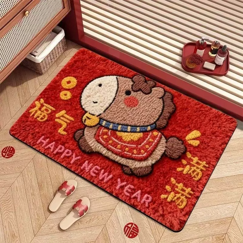 2026马年卡通硅藻泥新年地垫进门入户玄关浴室吸水脚垫地毯门垫