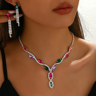 2025 popular bridal set jewelry horse eye drop necklace earrings tassel earrings two-piece jewelry set