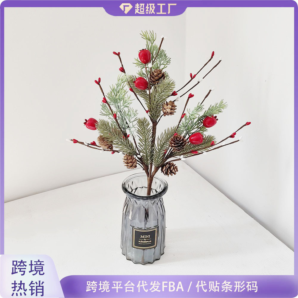 Simulación pin aguja de fruta roja decoración de Navidad decoración floral decoración transfronteriza venta caliente pin ramas decoración de árbol de Navidad