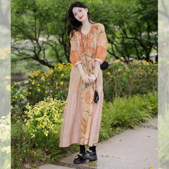 フレンチ式ドーパミンゆるいカジュアル優しい風茶休スカート年夏森女系キキョウ絶美ワンピース