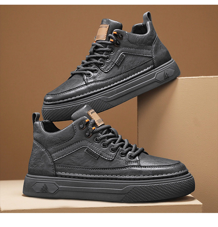 Giày nam cổ trung chống thấm nước chống trơn trượt màu đen, giày thể thao sneaker đa năng đi làm và giải trí, gót 3-5 cm — quần kaki, đen chi tiết 21