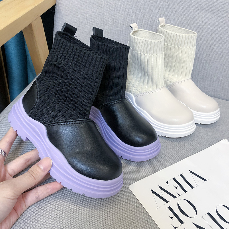 儿童马丁靴2021秋季新款真是套筒袜靴中大童韩版休闲皮鞋潮代发