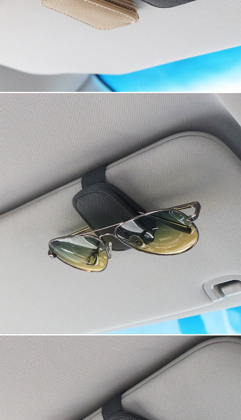 Car magnetic suction car sunglasses clip car glasses case multi-functional cowhide eye frame sun visor car glasses clip