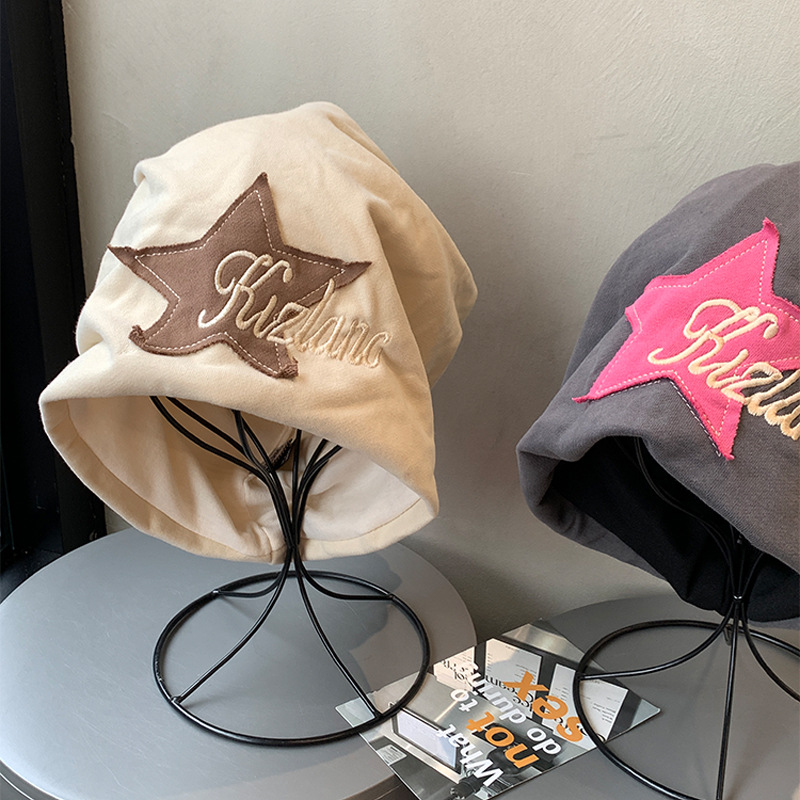 Retro americano pentágono pegado sombrero montado de tela mujer callejera casual cara pequeña gorra gorra fría gorra de luna