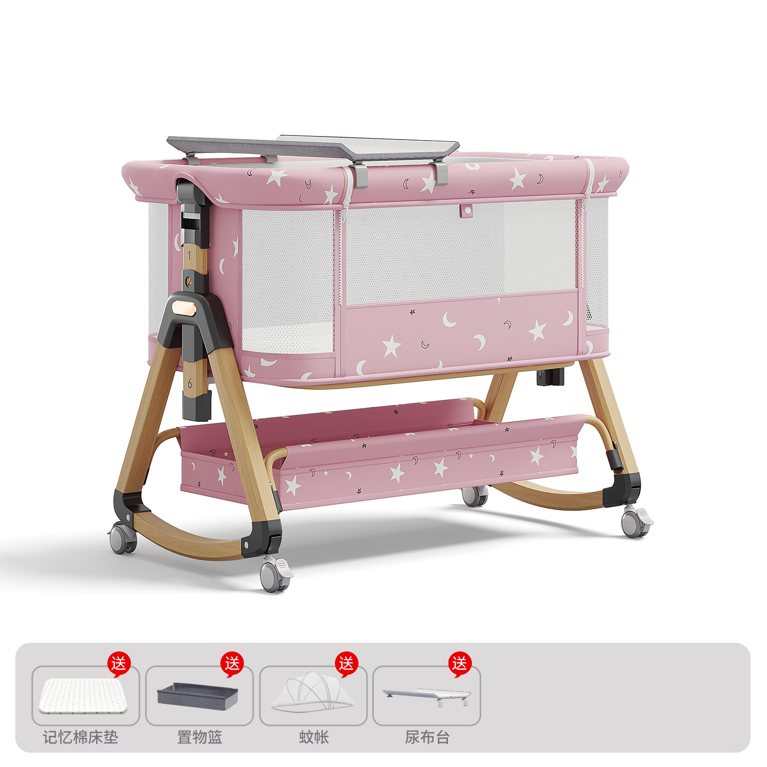 Cama para bebés, cama de cuna para recién nacidos, cama de empalme grande, cama móvil portátil plegable multifuncional 2 en 1