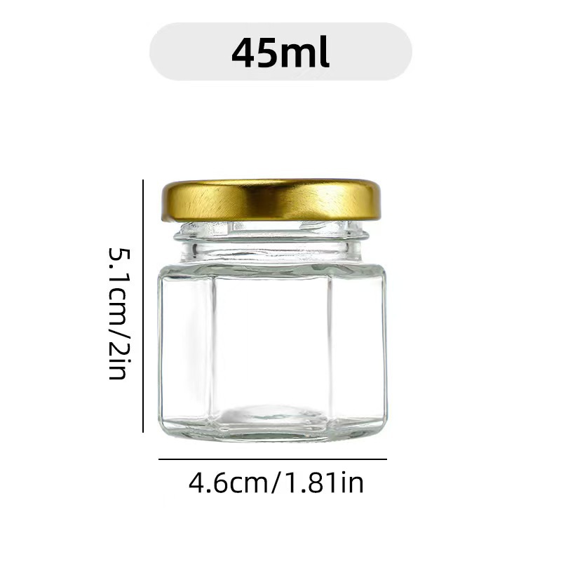 Fabricantes sellados al por mayor 45 seis bordes de vidrio de mermelada de miel enlatada enlatada para probar pequeñas botellas de miel divididas inteligente