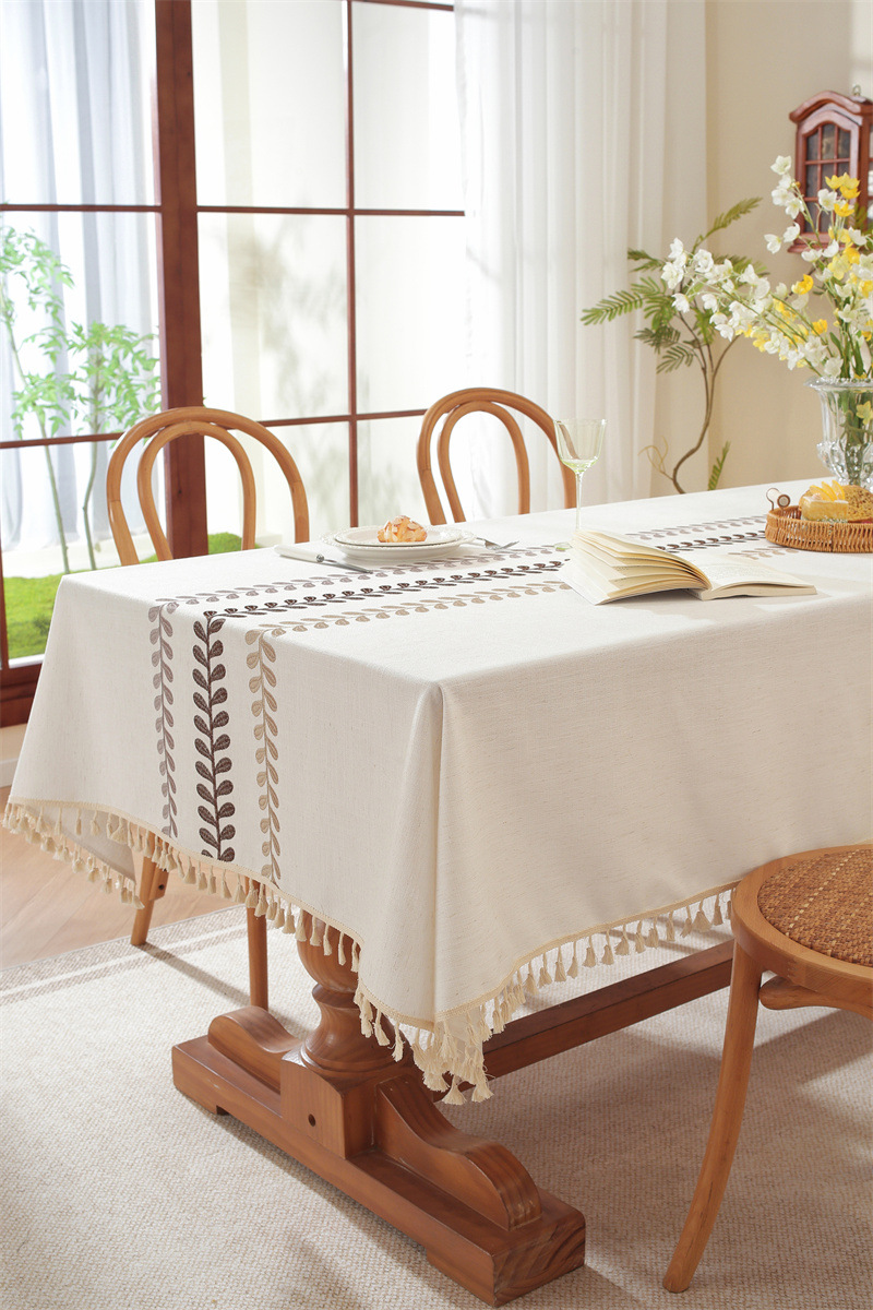 Tovaglia rettangolare da tavolino da caffè con nappe ricamate a foglie e fiori, spedizione diretta dal produttore._voghion.com