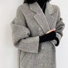 高端羊駝絨腰帶韓版新款優雅氣質中長雙面羊毛大衣女高級感外套女