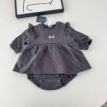 小木马空气层裙式三角爬 2025秋冬新品日单女婴童空气层加厚哈衣