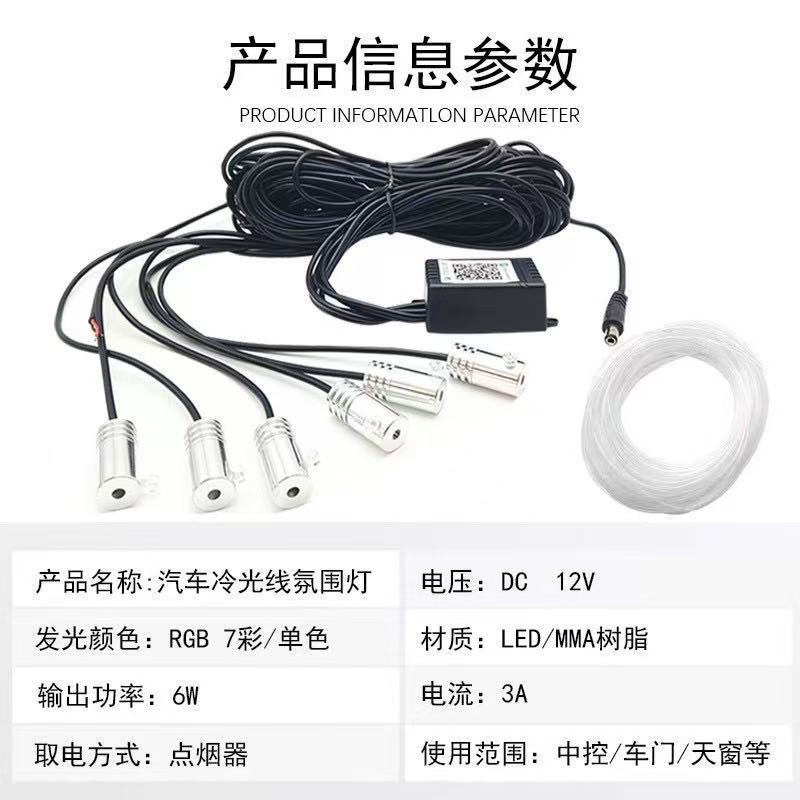 Car cold light atmosphere lamp car modified LED fiber RGB colorful APP control threading cross-border hot sale