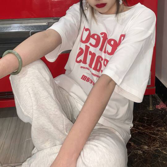 Short-sleeved T-shirt Women's Loose Korean-style Harajuku Style New Letter Printed Student T-shirt Instagram Style Women's Clothing Trendy