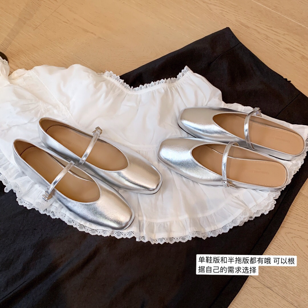 [sheii Su Yinyin] Baotou Half Drag Retro V-Mouth Flat Ballet Shoes Women's Single Shoes Mary Jane Shoes Commuter Women