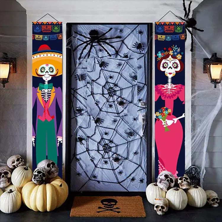 Halloween Door Curtain Hanging Flag Skull Polyester Banner Couplet Decoration display picture 1