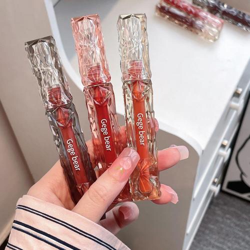 Gegebear crystal clear diamond mirror lip glaze is easy to color and whiten, long-lasting and does not fade mirror lip gloss lipstick makeup