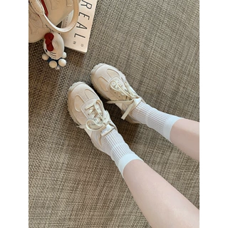 真皮~7cm内增高鞋子拼色圆头厚底德训鞋女新款休闲运动鞋阿甘鞋