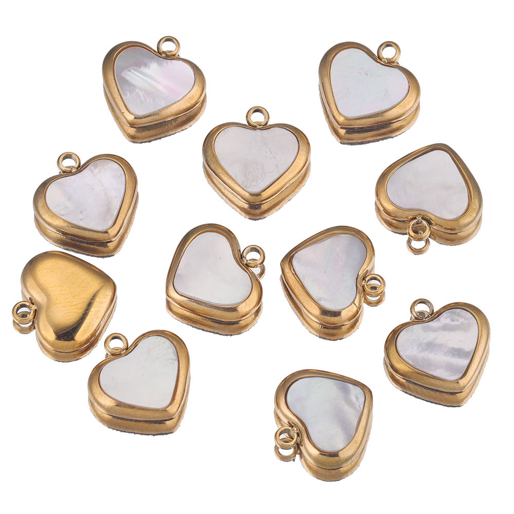 11g Weight 5 PCS/Package 11*11mm Hole 1~1.9mm 304 Stainless Steel Shell PVD Coated Real Gold Plated Heart Shape Pendant DIY Jewelry Accessories