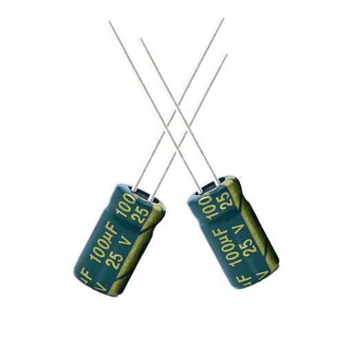 Aluminum electrolytic capacitor 25V100UF 6X7mm Green gold straight insertion capacitor 100UF25V high frequency low resistance 6X11 