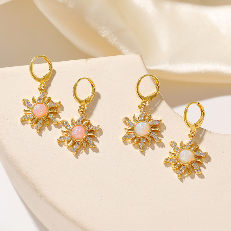 Flower Pattern 1 Pair Vintage Style Classic Style Flower Plating 304 Stainless Steel Opal Drop Earrings