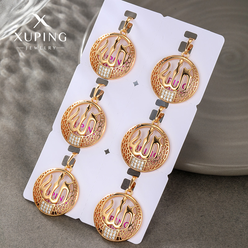 Collar con Colgante Personalizado Xuping, Estilo Europeo y Americano, Diseño Geométrico Redondo Hueco Vintage, Chapado en Aleación con Color Oro de 18k