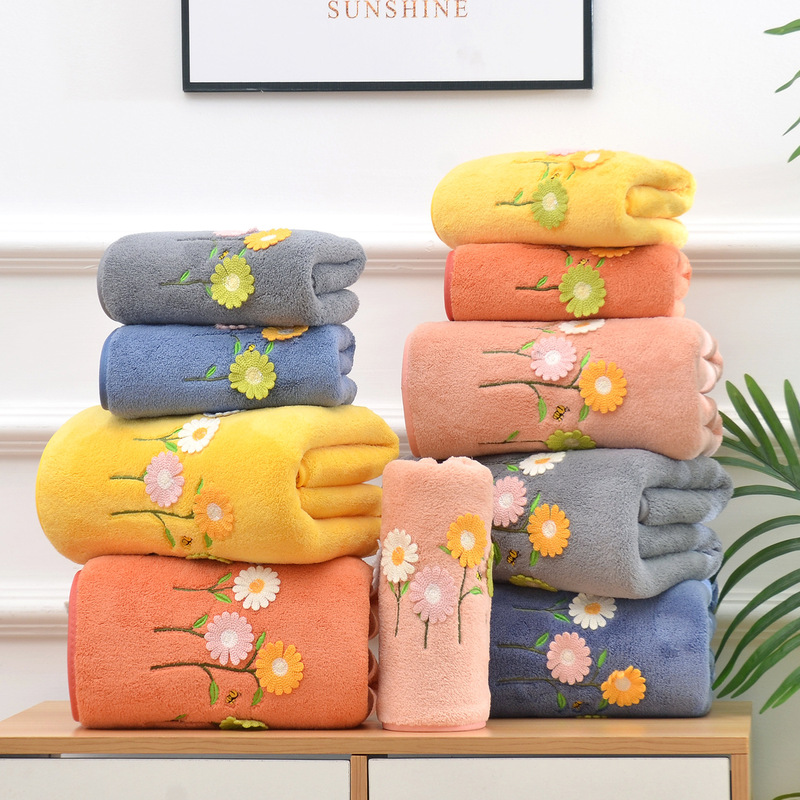 Cartoon Bath Towel Embroidered Towel Set Thickened Coral Velvet Absorbent Quick-Drying Adult Couple Style Gift Factory Direct Sale Cartoon Bath Towel Embroidered Towel Set Thickened Coral Velvet Absorbent Quick-Drying Adult Couple Style Gift Factory Direct Sale