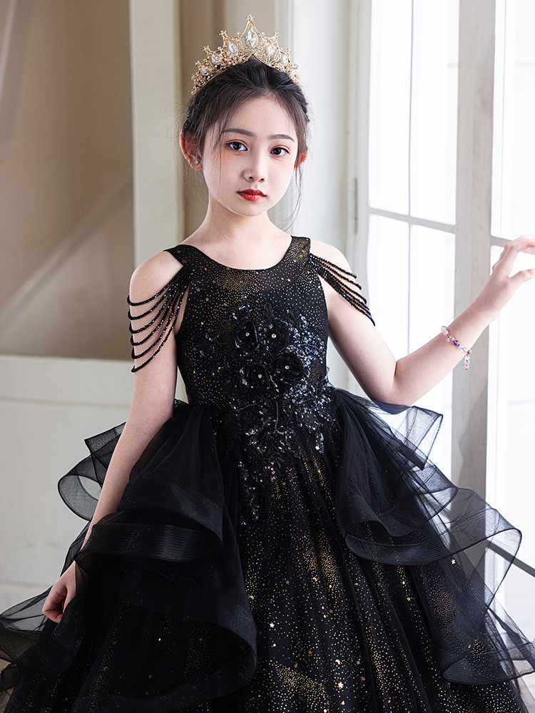 Vestido de niña, temperamento de alta gama, pasarela, interpretación de piano, actuación del día del niño, hilo esponjoso nuevo 2025