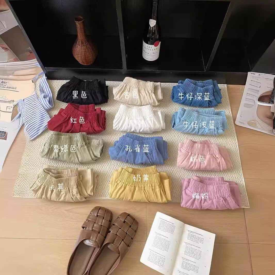 품질 기본 B ~ 멀티 컬러 세척면 탄성 높은 허리 넓은 다리 반바지 여성 여름 착용 조커 슬림 핫 팬츠