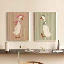 北欧复古卡通大白鹅装饰画 情侣鸭壁画儿童房卧室挂画奶油风画芯