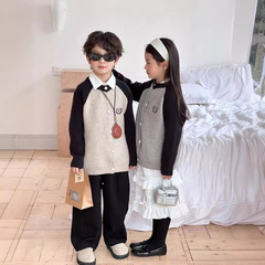 2024 Fall New Korean Style Children's Cardigan Sweater for Boys and Girls, Contrast Color Academic Style Knitted Sweater for Girls and Boys