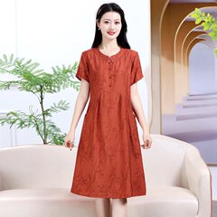 中高年女性の夏の綿と麻のドレス、おしゃれな服、40代、50代の母親の夏のお腹カバー人工綿スカート