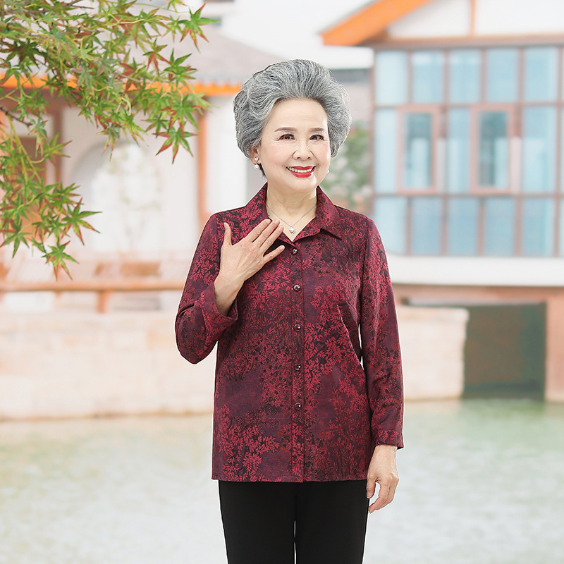 Middle-Aged and Elderly Women's Shirts, Grandma's Spring & Fall Three-Quarter Sleeve Thin Tops, Mother's Lapel Cardigans, Mother-In-Law Clothes, New Middle-Aged and Elderly Women's Shirts, Grandma's Spring & Fall Three-Quarter Sleeve Thin Tops, Mother's Lapel Cardigans, Mother-In-Law Clothes, New