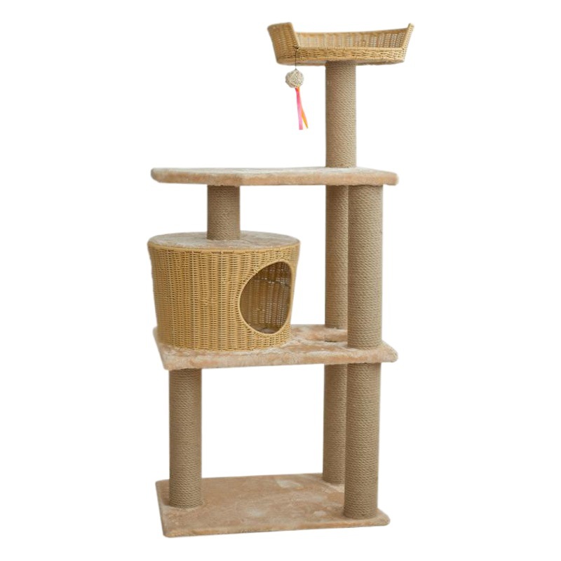 Cama para Gatos Tejida a Mano para Todas las Estaciones, Rascador para Gatos, Villa para Gatos de Ratán, Juguete para Gatos, Poste de Cuerda de Cáñamo, Estructura para Trepar para Gatos