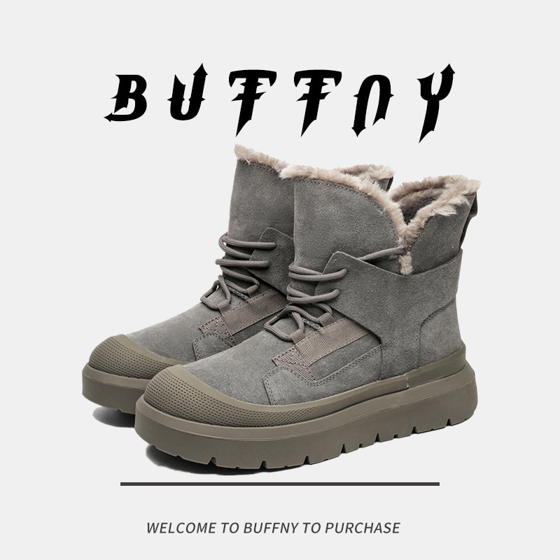 두꺼운 바닥 단열 스노우 부츠 2024 겨울 새로운 방수 미끄럼 방지 기모 따뜻한 눈면 부츠 짧은 튜브 다용도 면화