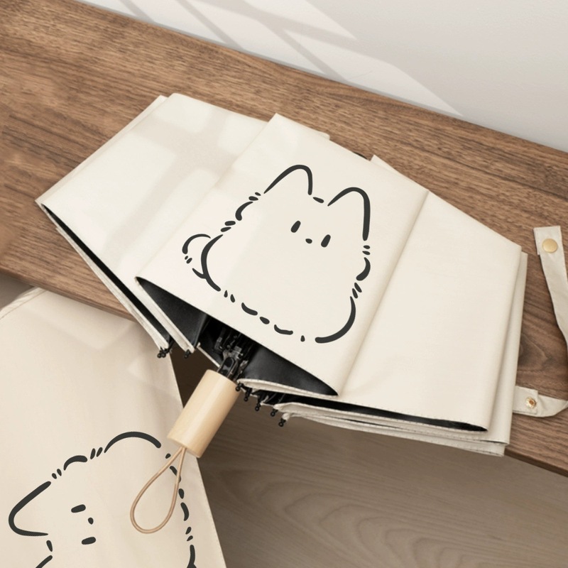 Cute Sweating Cat Sunshade Umbrella for Rain and Sun Protection, Black Coating, Automatic Uv Protection for Men and Women, Suitable for Students Cute Sweating Cat Sunshade Umbrella for Rain and Sun Protection, Black Coating, Automatic Uv Protection for Men and Women, Suitable for Students