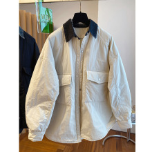 欧货设计感小众宽松衬衫式棉服女冬季中长款遮屁股轻薄款棉衣外套