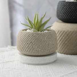 磨砂仿石头花盆创意简约透气大口径水泥花盆欧式园艺花卉绿植盆