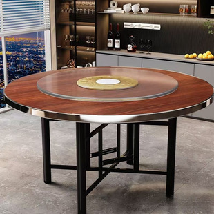 Thickened Solid Wood Round Table Hot Pot Dining Table Hotel Round Table Combination Glass Turntable Dining Table Canteen Dining Table Country Home