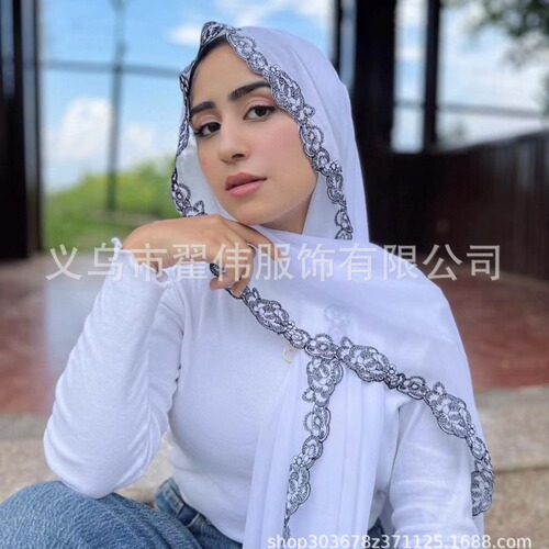 Cross-border best-selling pearls chiffon lace scarf high-quality Malaysia style shawl scarf wholesale