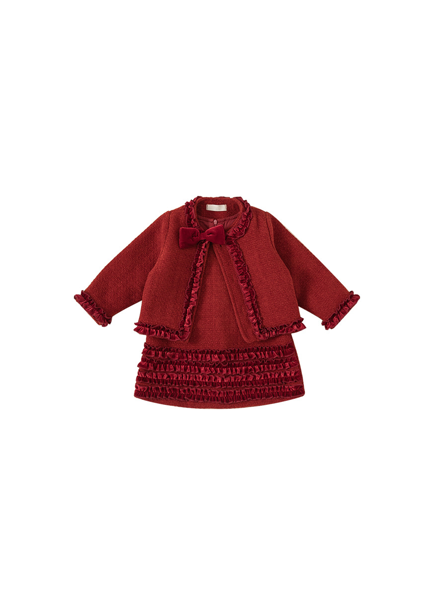 Ropa infantil Youbao, conjunto de dos piezas estilo Chanel para niñas, traje rojo para el Año Nuevo, vestido de cumpleaños, ropa de princesa