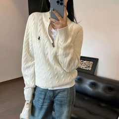 原标可扫码拉夫半拉链麻花针织衫小马刺绣男女同款半开领长袖毛衣