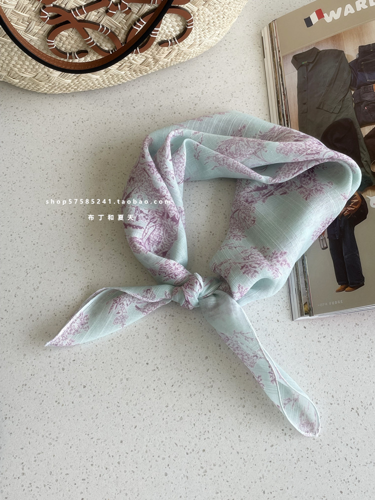 綿麻方巾合集 ~ 超多色柄砕花波点襟巾文芸森系頭巾髪帯包帯女