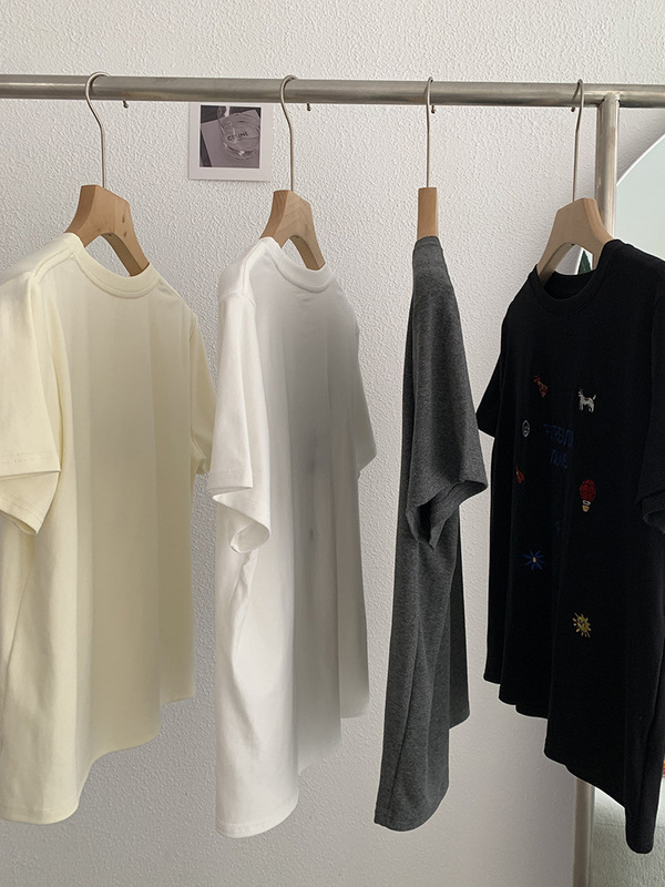 Omalai 刺繍レターパターンラウンドネック右肩半袖プルオーバー Tシャツ韓国風ファッショナブルな万能トップス女性用 3485|undefined