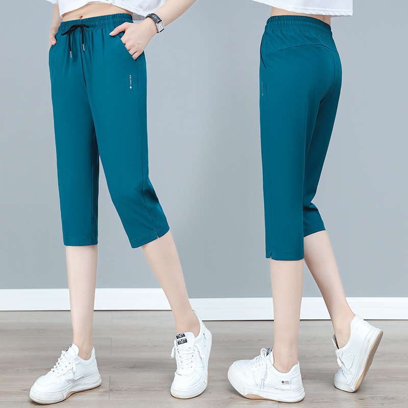 Middle-Aged Mom's Drawstring Elastic High-Waisted Cropped Casual Pants for Women, Summer Thin Loose Fit, Versatile Sports Pants Middle-Aged Mom's Drawstring Elastic High-Waisted Cropped Casual Pants for Women, Summer Thin Loose Fit, Versatile Sports Pants