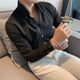 One-piece collar shirt men's western style Internet celebrity V-neck long-sleeved shirt casual Yupi hair stylist large loose shirt